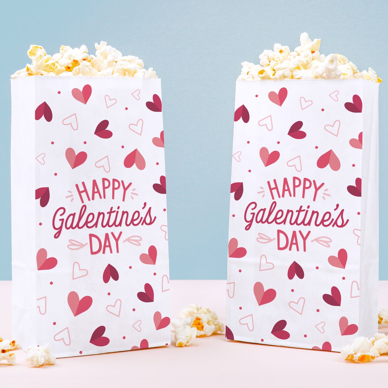 Big Dot of Happiness Happy Galentine’s Day Popcorn Bags with Hearts, Valentine’s Day Favor Treats Free-Standing Individual White Paper Bags - 25 Count